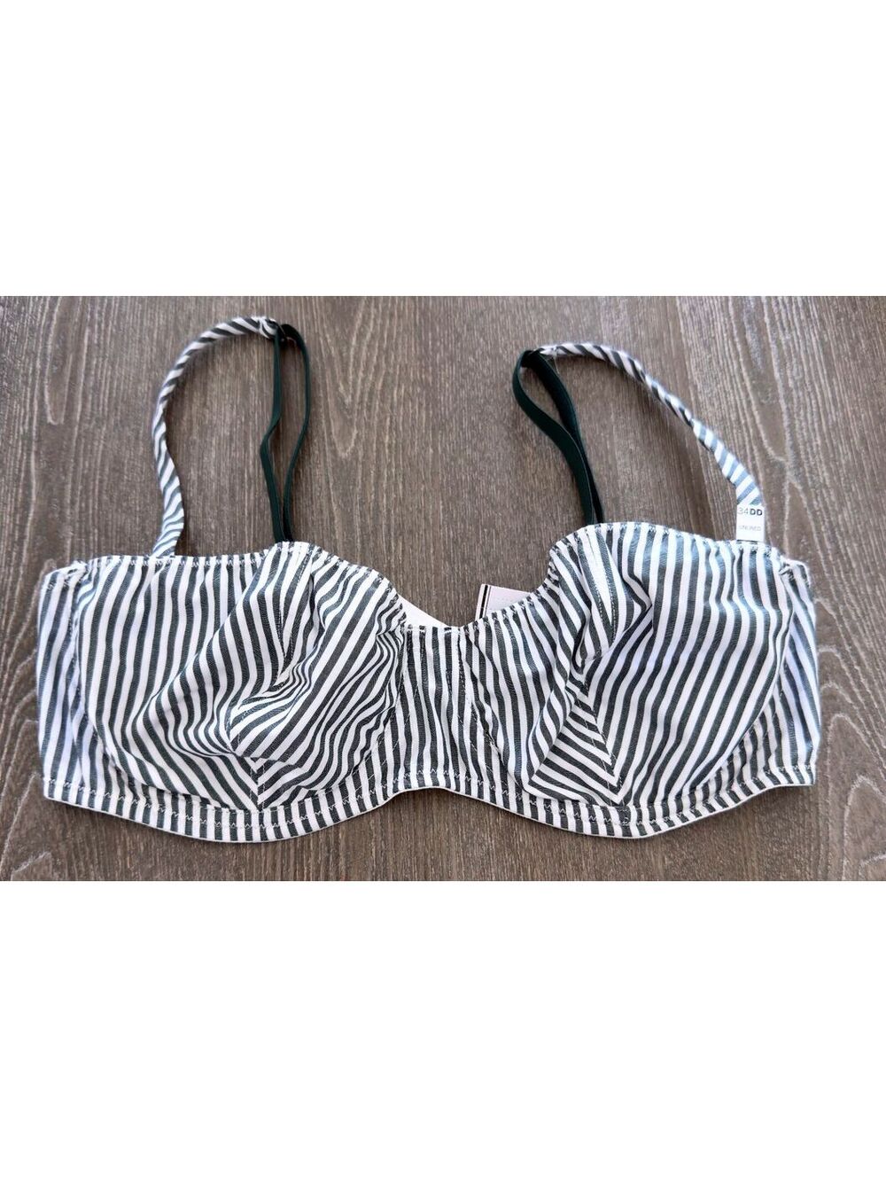 VS PINK Green White Striped Flannel Unlined Balconette Bra